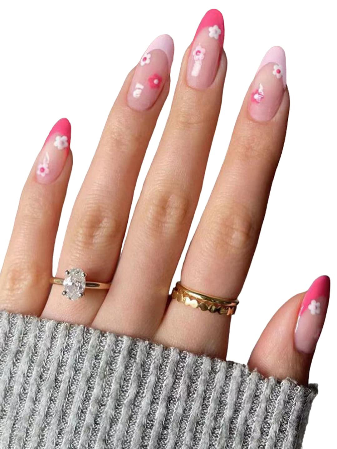 Secret Lives 24-Pcs Translucent Mini Flowers Press On Artificial Nail Set