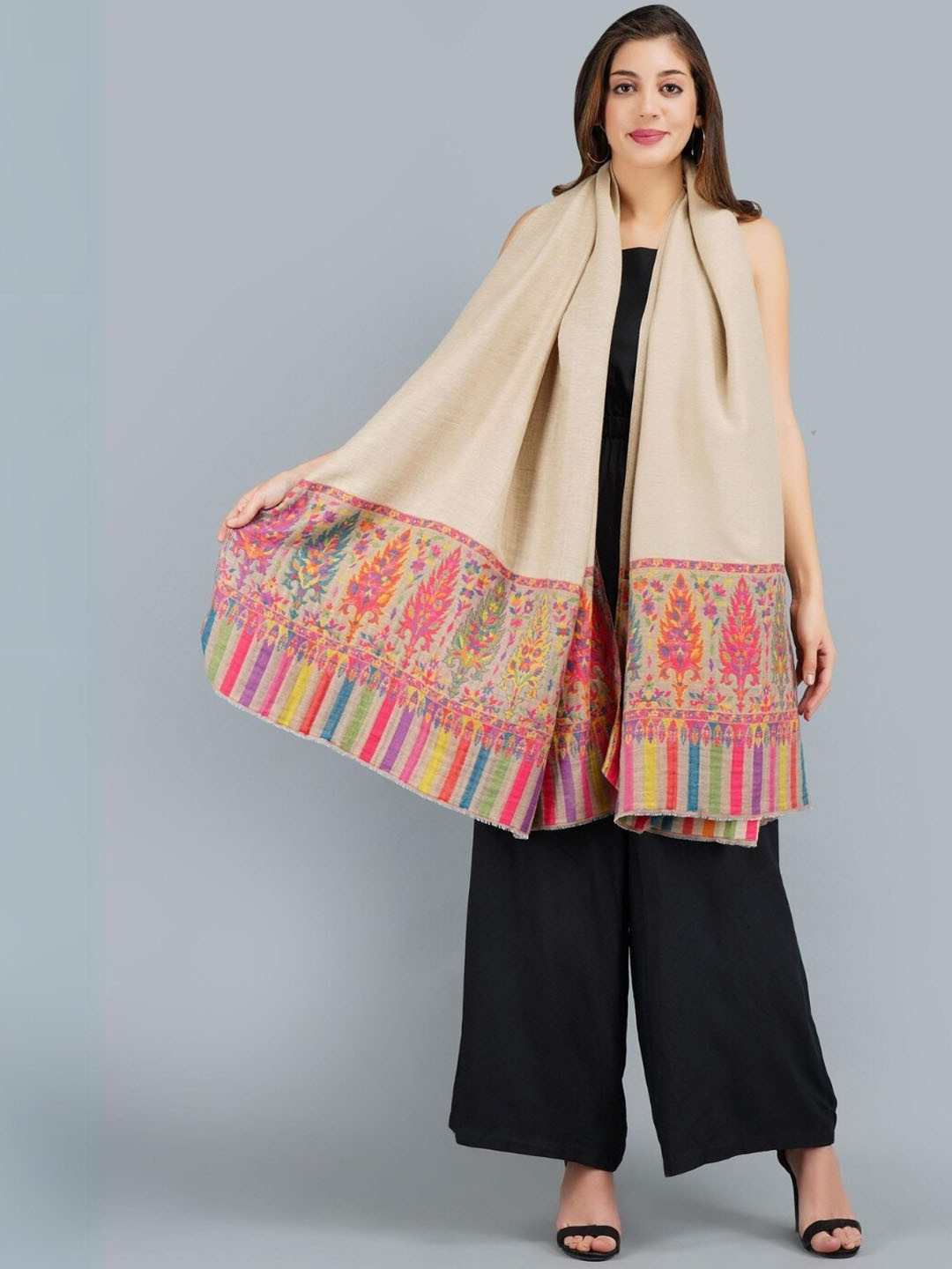 DUSALA INDIA Floral Woven Design Pashmina Shawl