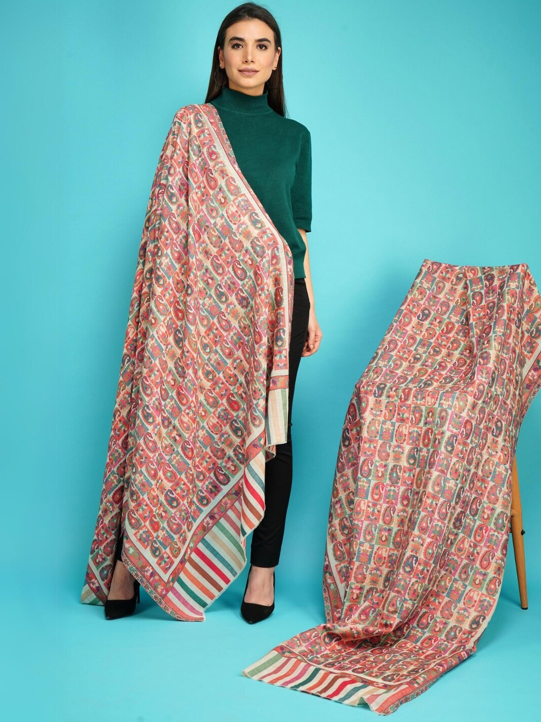 DUSALA INDIA Paisley Woven Design Pure Cotton Shawl