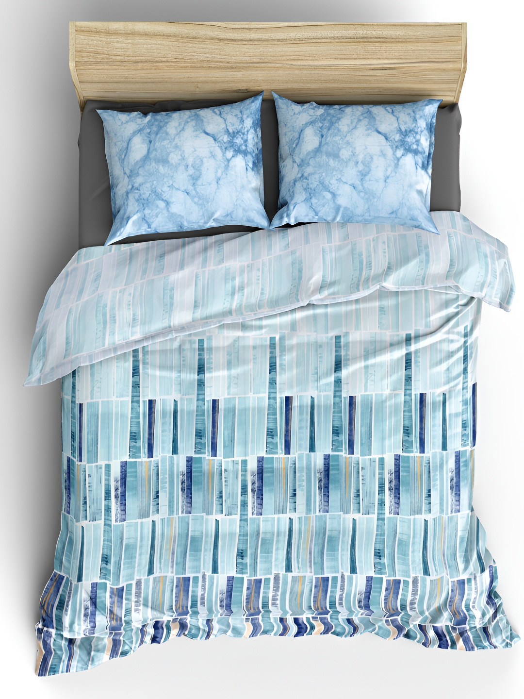 borato Blue Abstract Cotton 210 TC King Fine Bedsheet with 2 Pillow Covers-108 x 106 inches