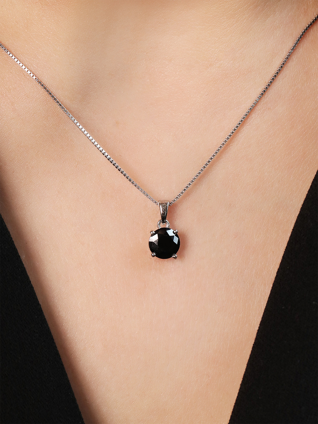 Zavya Rhodium Plated Sterling Silver Cubic Zirconia Pendants with Chains