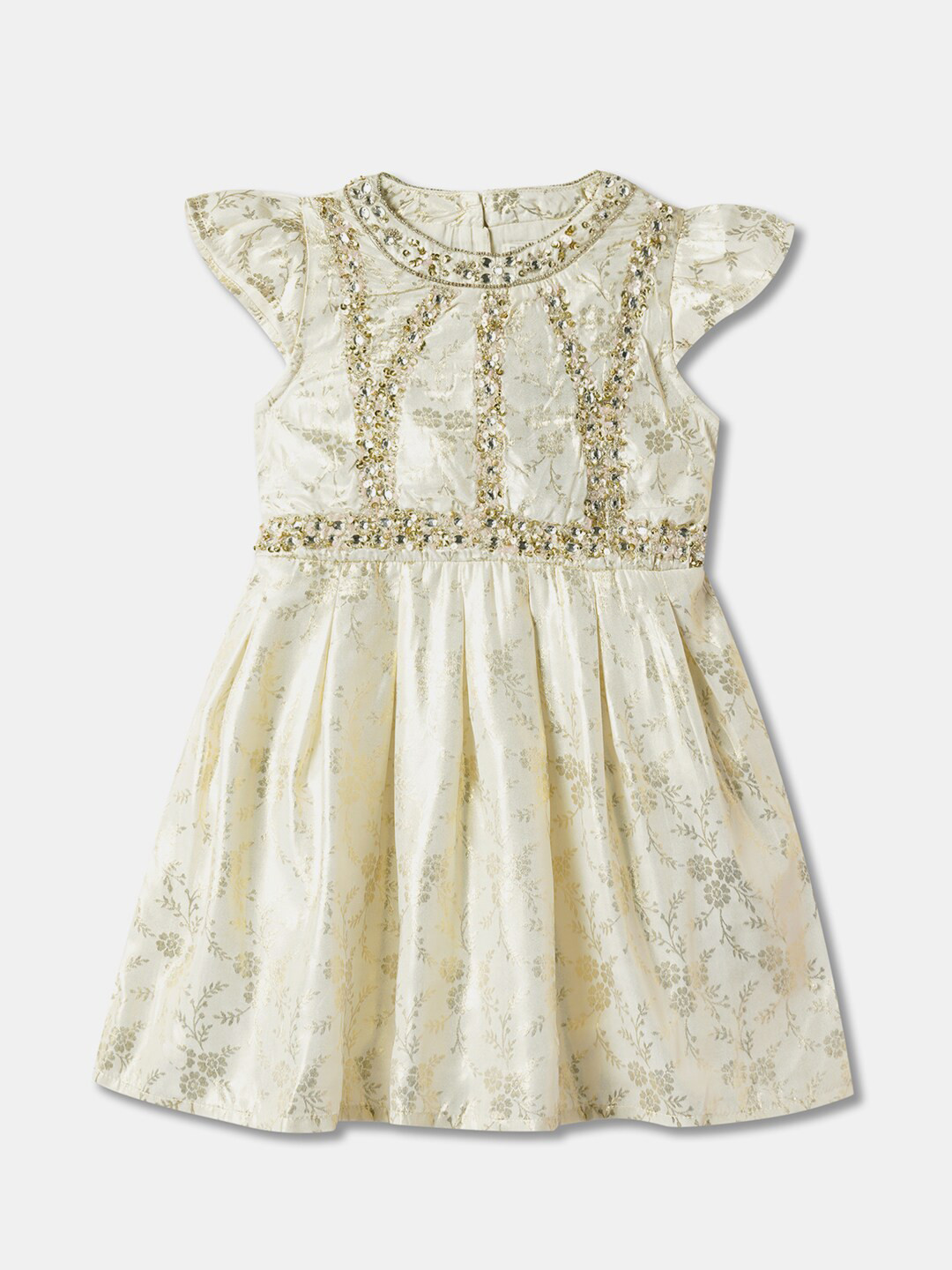 R&B Girl Floral Printed Round Neck Cap Sleeves Fit & Flare Dress