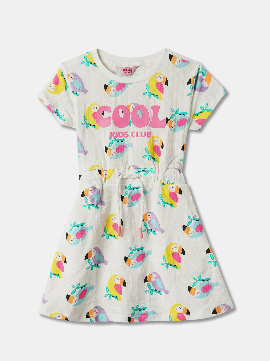 R&B Girls Conversational Printed Round Neck Short Sleeves Cotton A-Line Dress