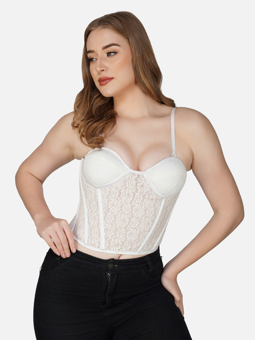 Bunny Corset Self Design Fitted Crop Top