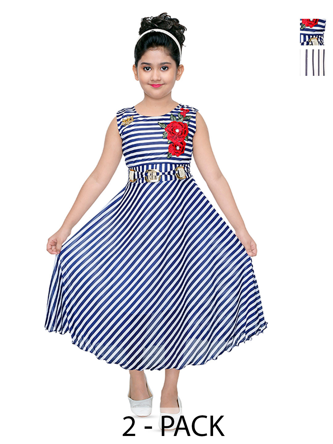 BAESD Girls Pack of 2 Striped A-Line Maxi Dresses