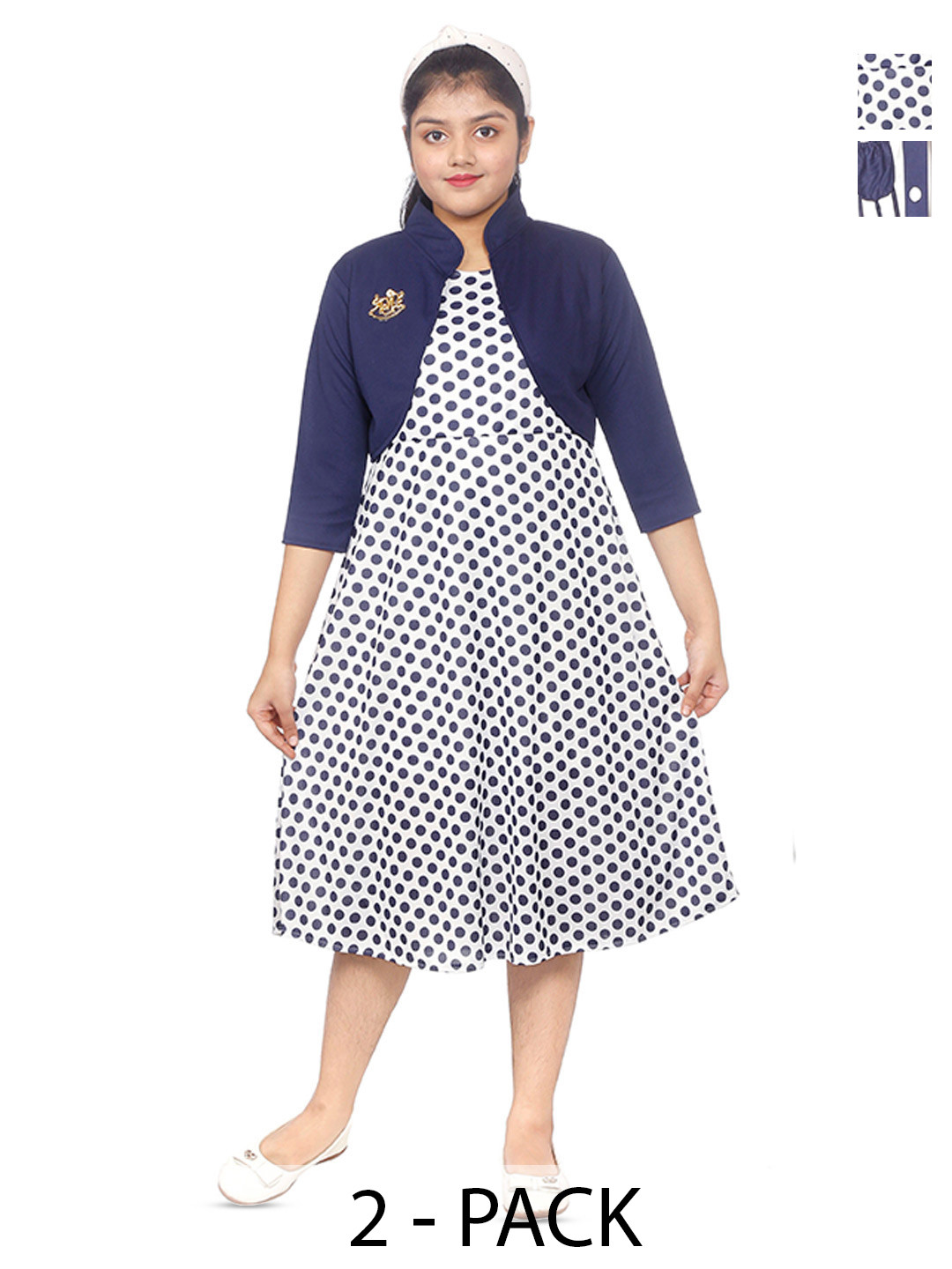 BAESD Girls Pack of 2 Polka Dots Printed A-Line Midi Dress