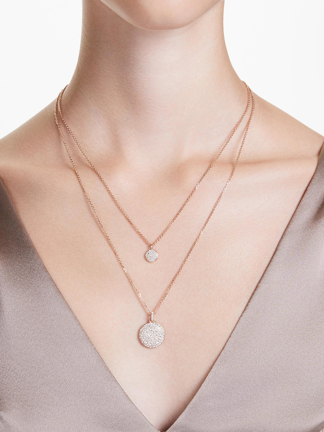 SWAROVSKI Rose Gold-Plated Crystals Studded Circular Pendants with Chains