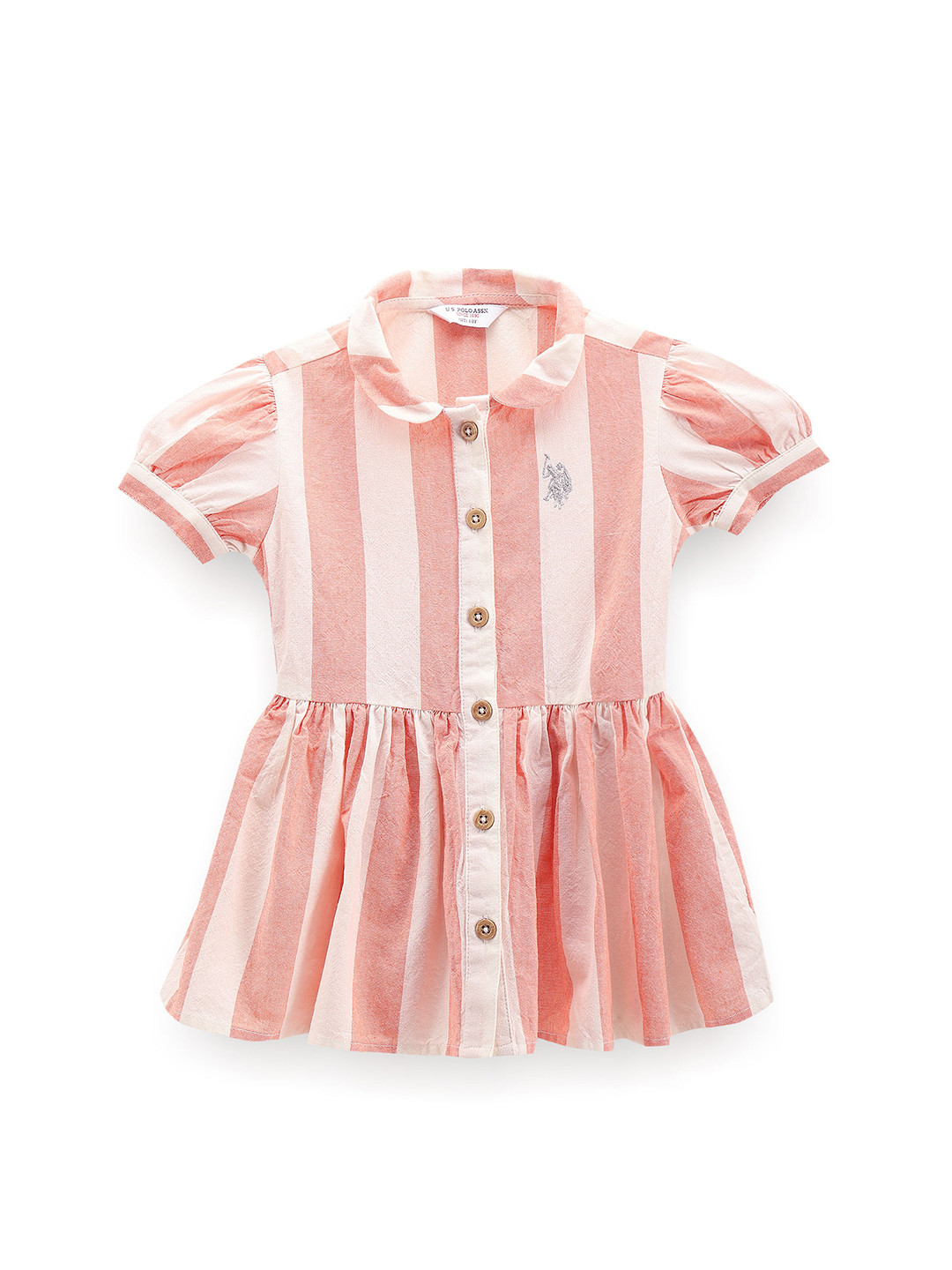 U.S. Polo Assn. Kids Girls Striped Peter Pan Collar Puff Sleeve Shirt Dress