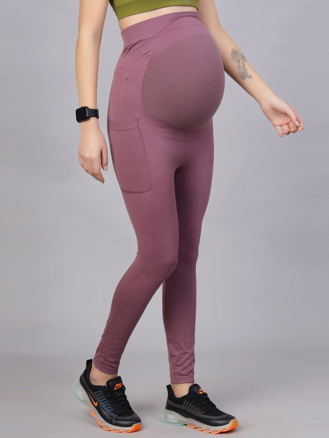 House Of Zelena Women Ankle Length Maternity Tights Seamless with Pocket Tulipwood