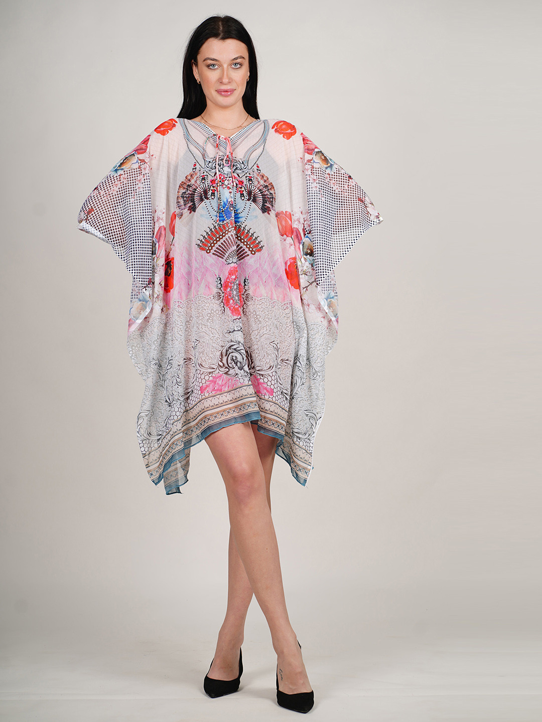 Rajoria Instyle Floral Printed Extended Sleeves Georgette Kaftan Dress