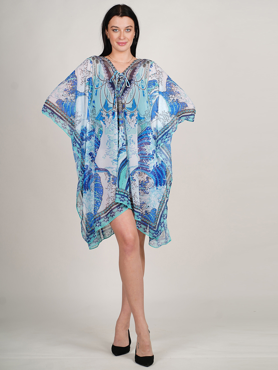 Rajoria Instyle Conversational Printed Kimono Sleeves Kaftan Swimwear Cover Up Dress