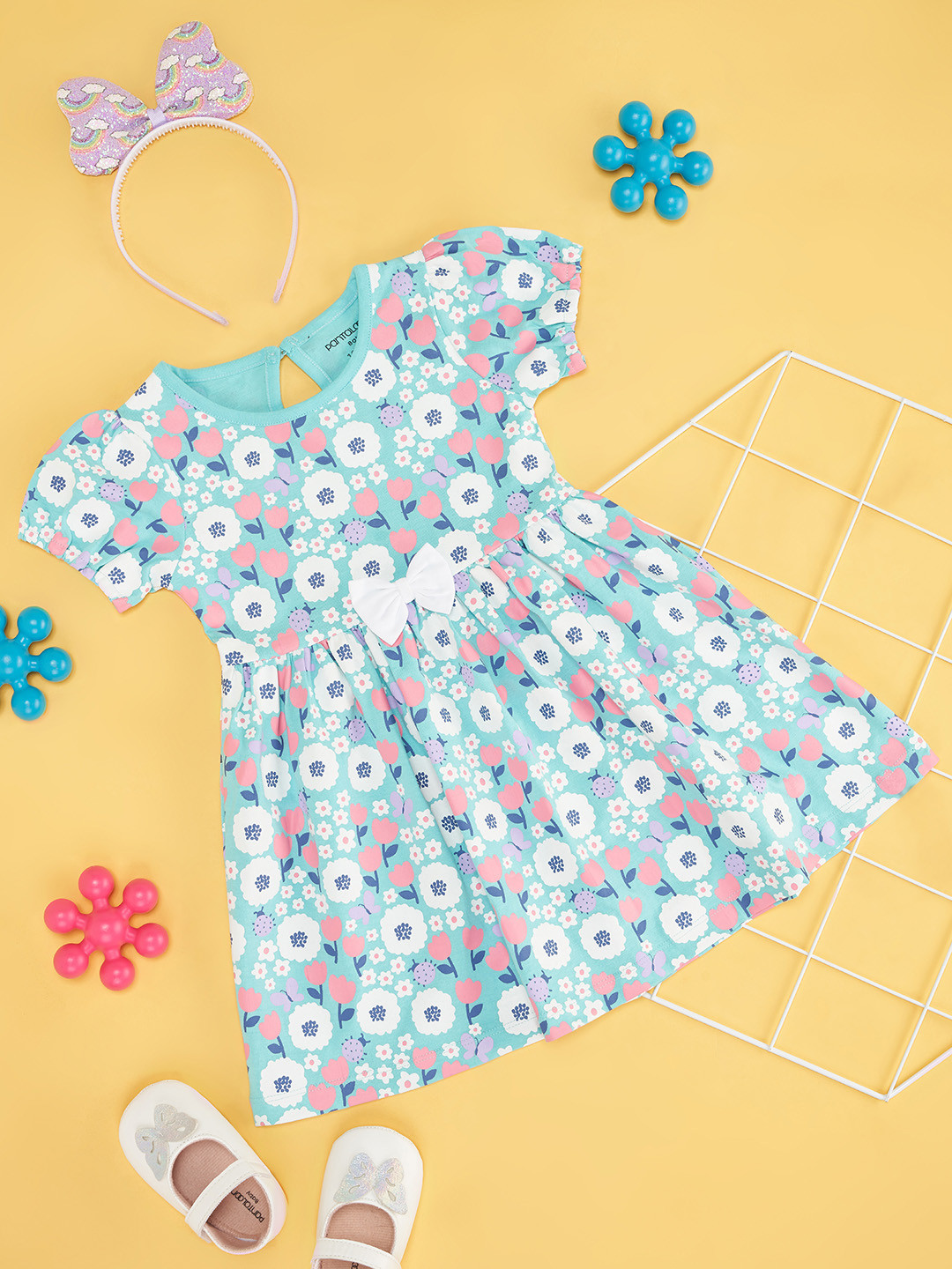 Pantaloons Baby Infants Girls Floral Printed Puff Sleeves Fit & Flare Dress