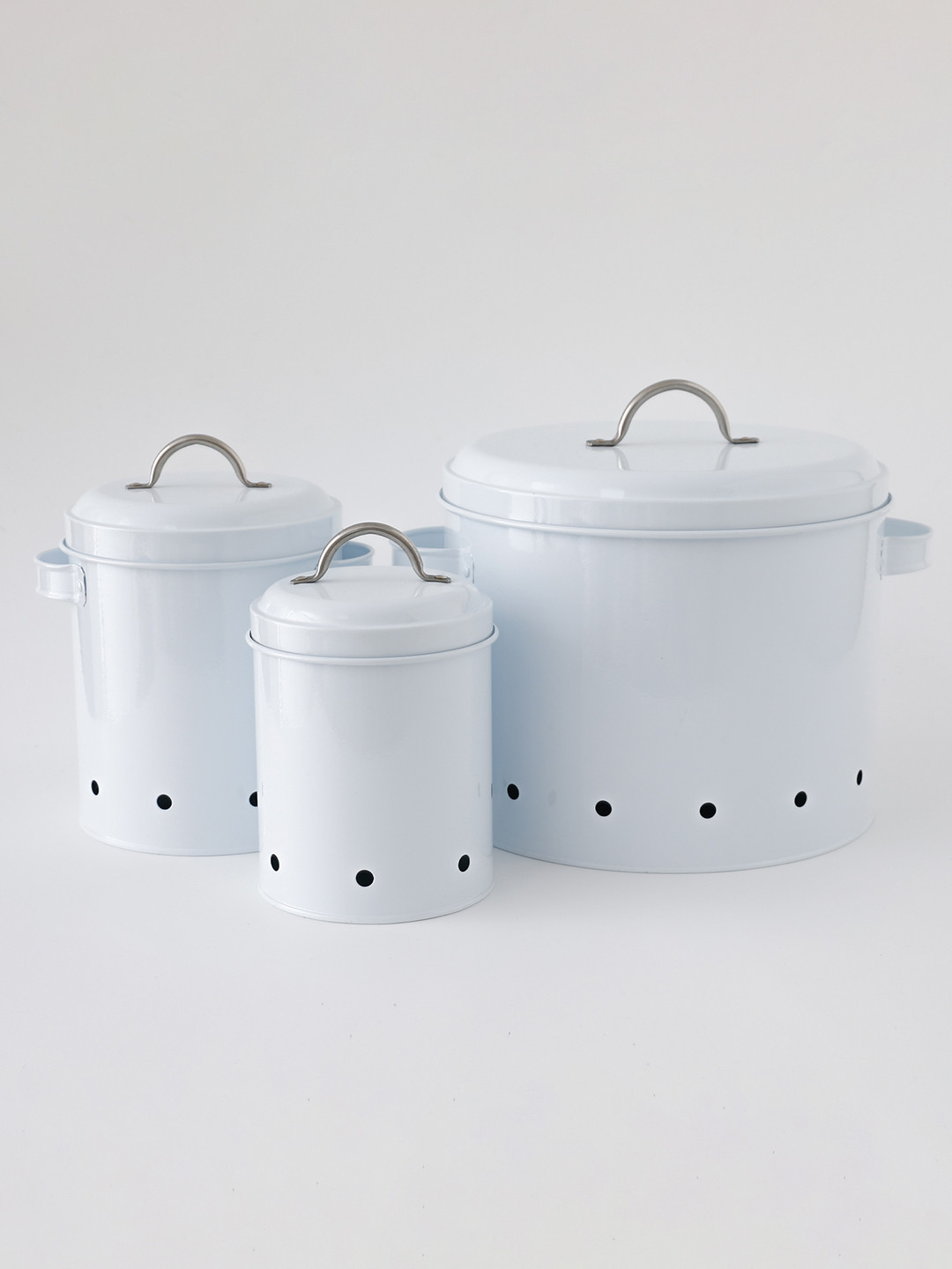 Ekhasa Vegetable Storage White Metal Dishwasher Safe 3 Piece Flip Top Canister
