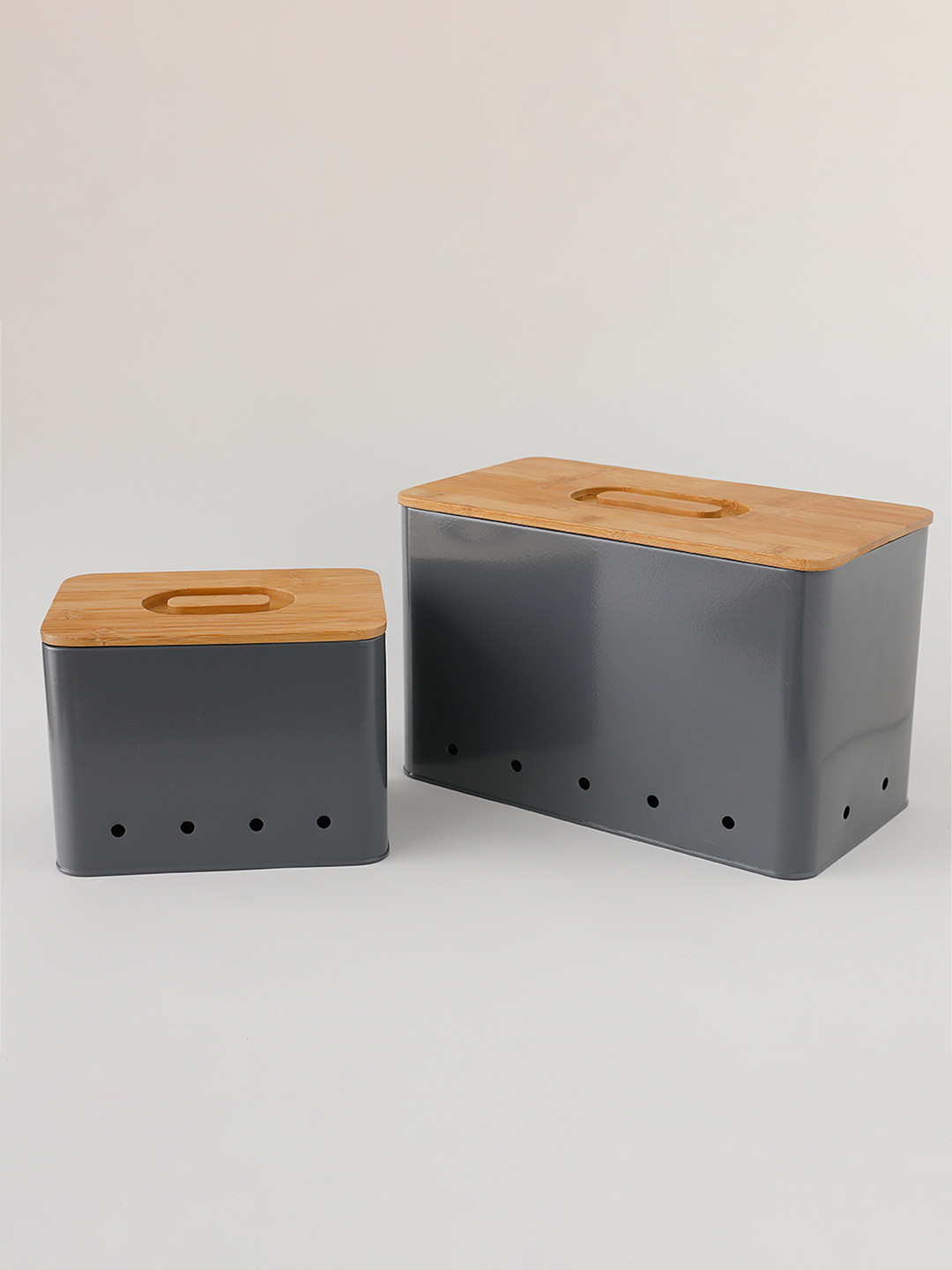 Ekhasa Grey Metal Dishwasher Safe 2 Piece Flip Top Graduated Container