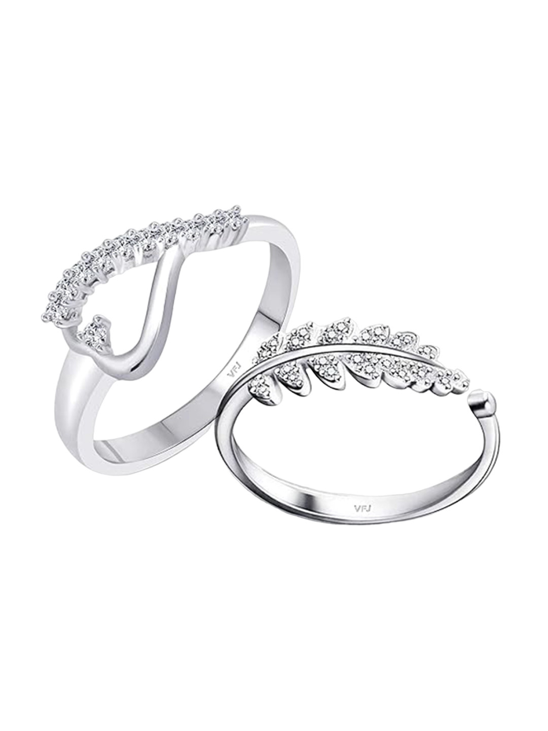 Vighnaharta Set Of 2 Rhodium-Plated Cubic Zirconia Valentine Finger Ring & Rose Box Combo