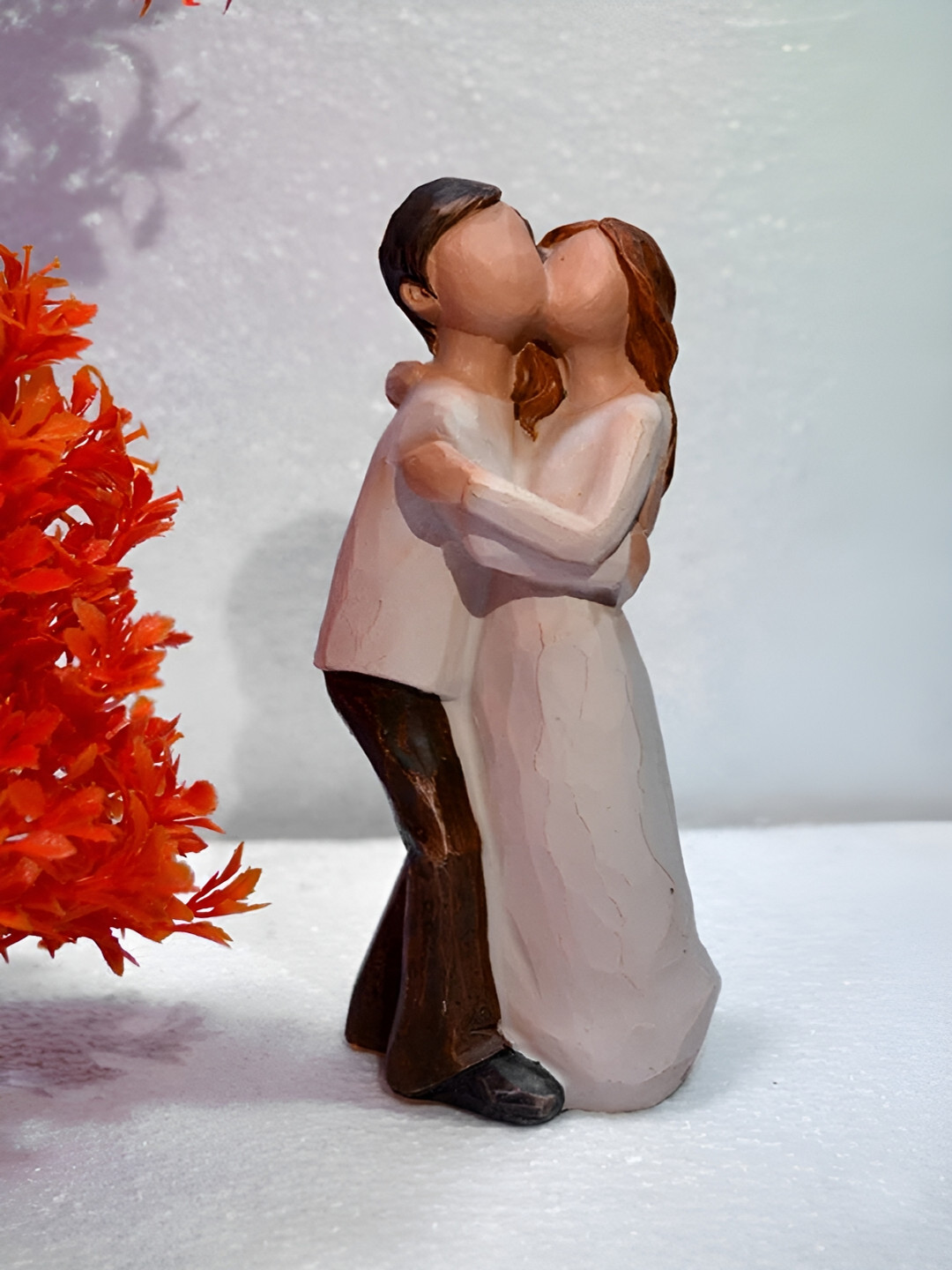 CraftVatika Romantic Love Couple Standing Beige Polyresin Matte Living Room Small Showpiece - 6 Inches