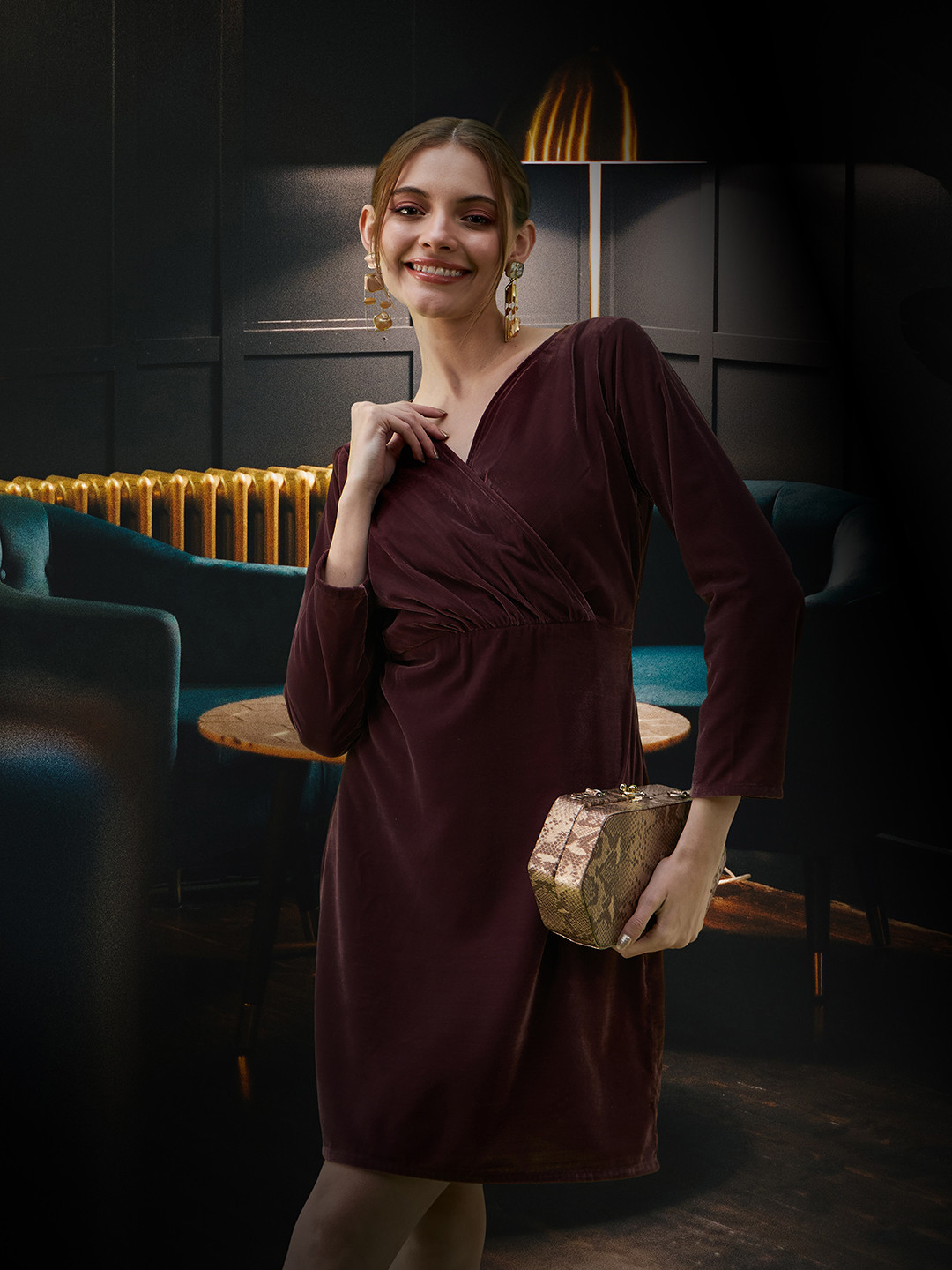 DressBerry Purple V-Neck Velvet Wrap Dress