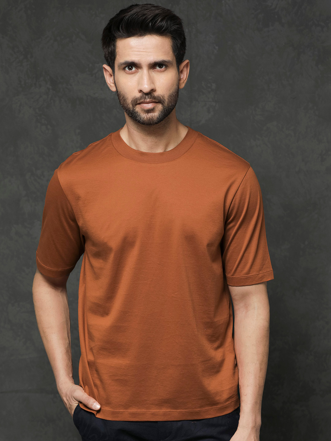 RARE RABBIT Men Barcelon Round Neck Cotton Slim Fit T-Shirt
