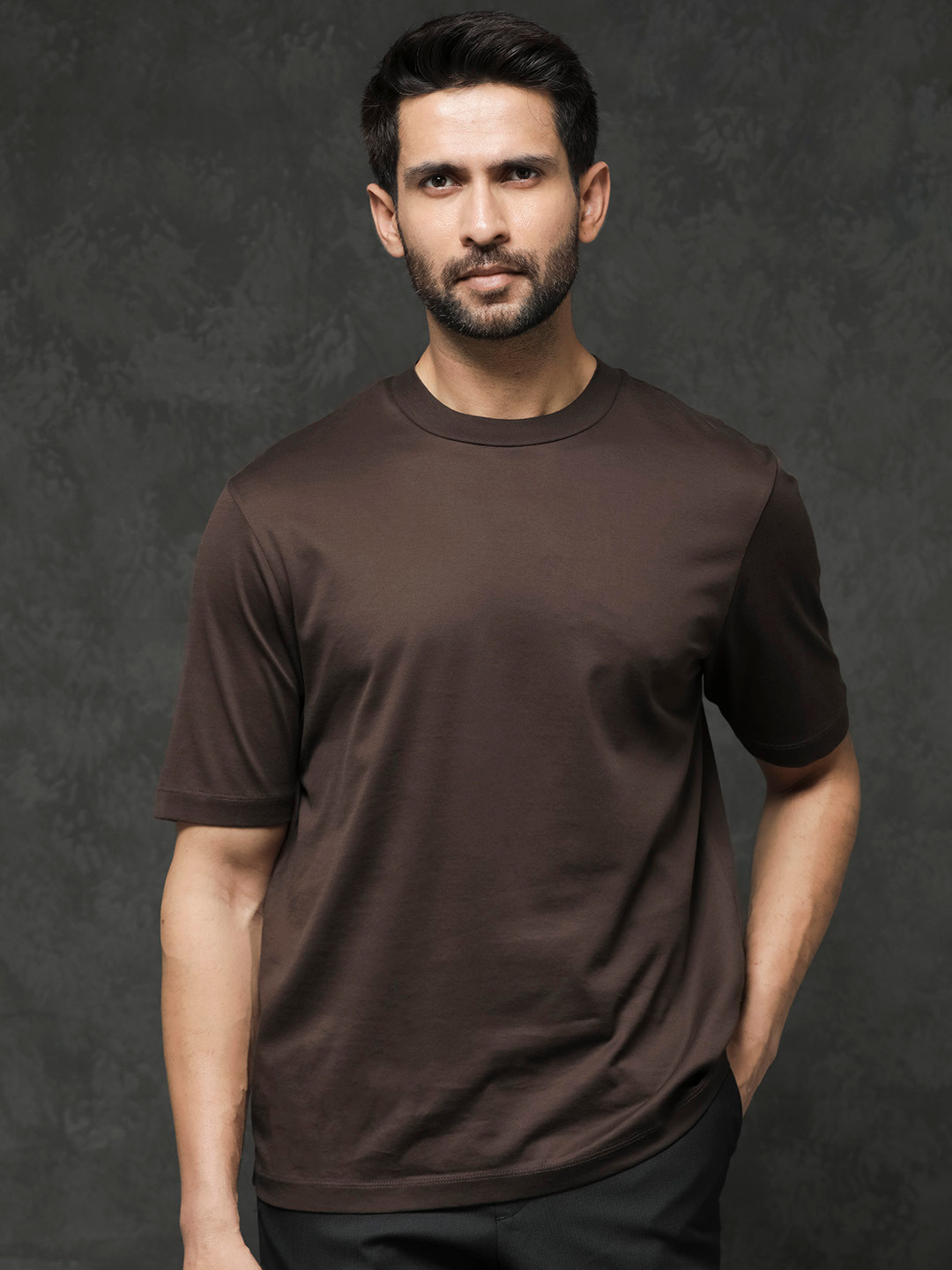 RARE RABBIT Men Barcelon Oversized Round Neck Cotton Slim Fit T-Shirt