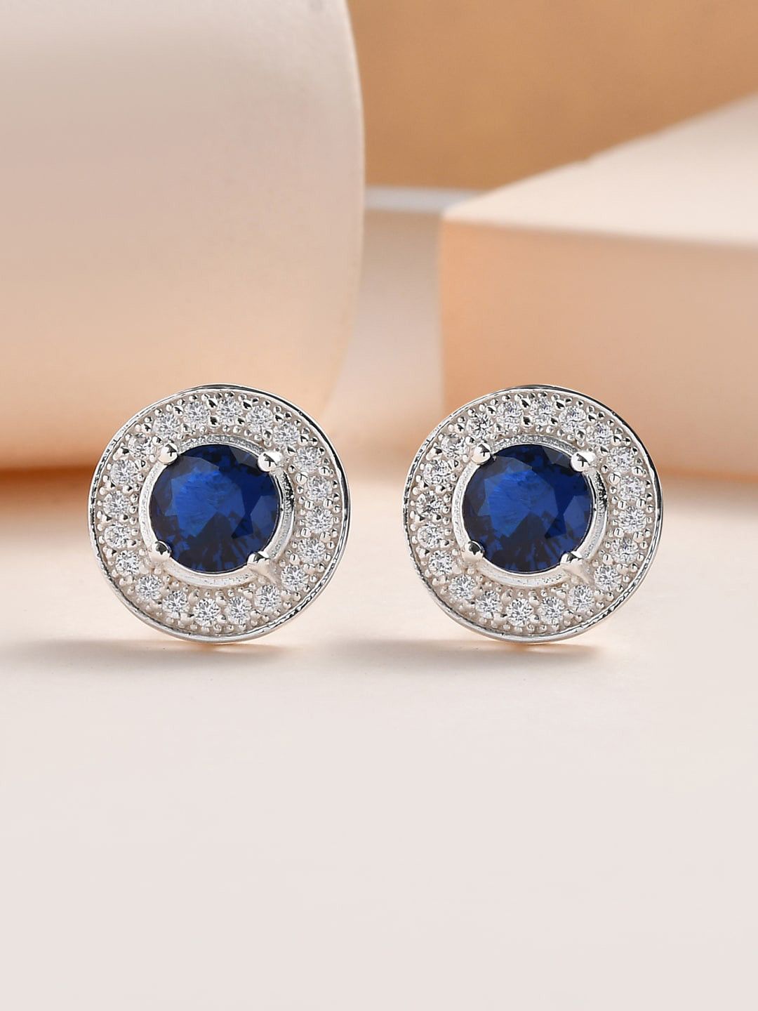 Ornate Jewels 925 Sterling Silver Sapphire Stud Earrings