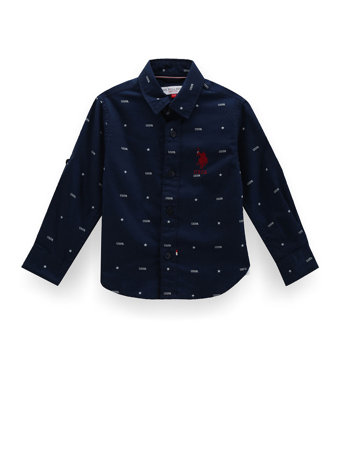U.S. Polo Assn. Kids Boys Classic Typography Printed Spread Collar Cotton Casual Shirt