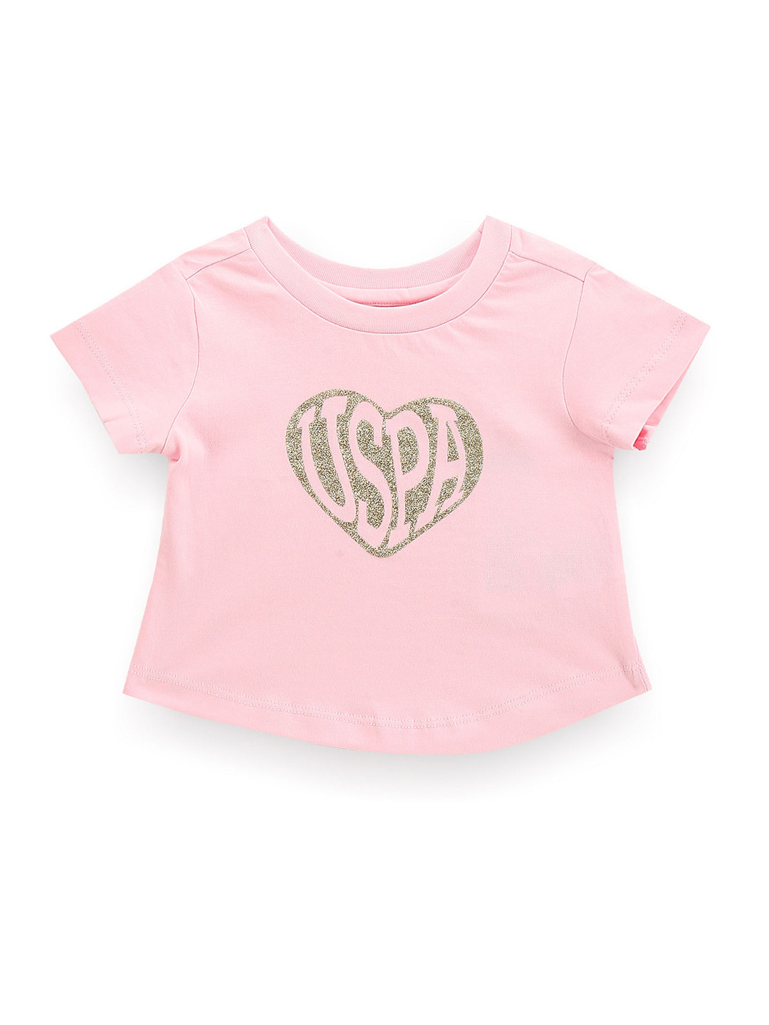 U.S. Polo Assn. Kids Girls Brand Logo Printed Round Neck Pure Cotton Crop T-shirt