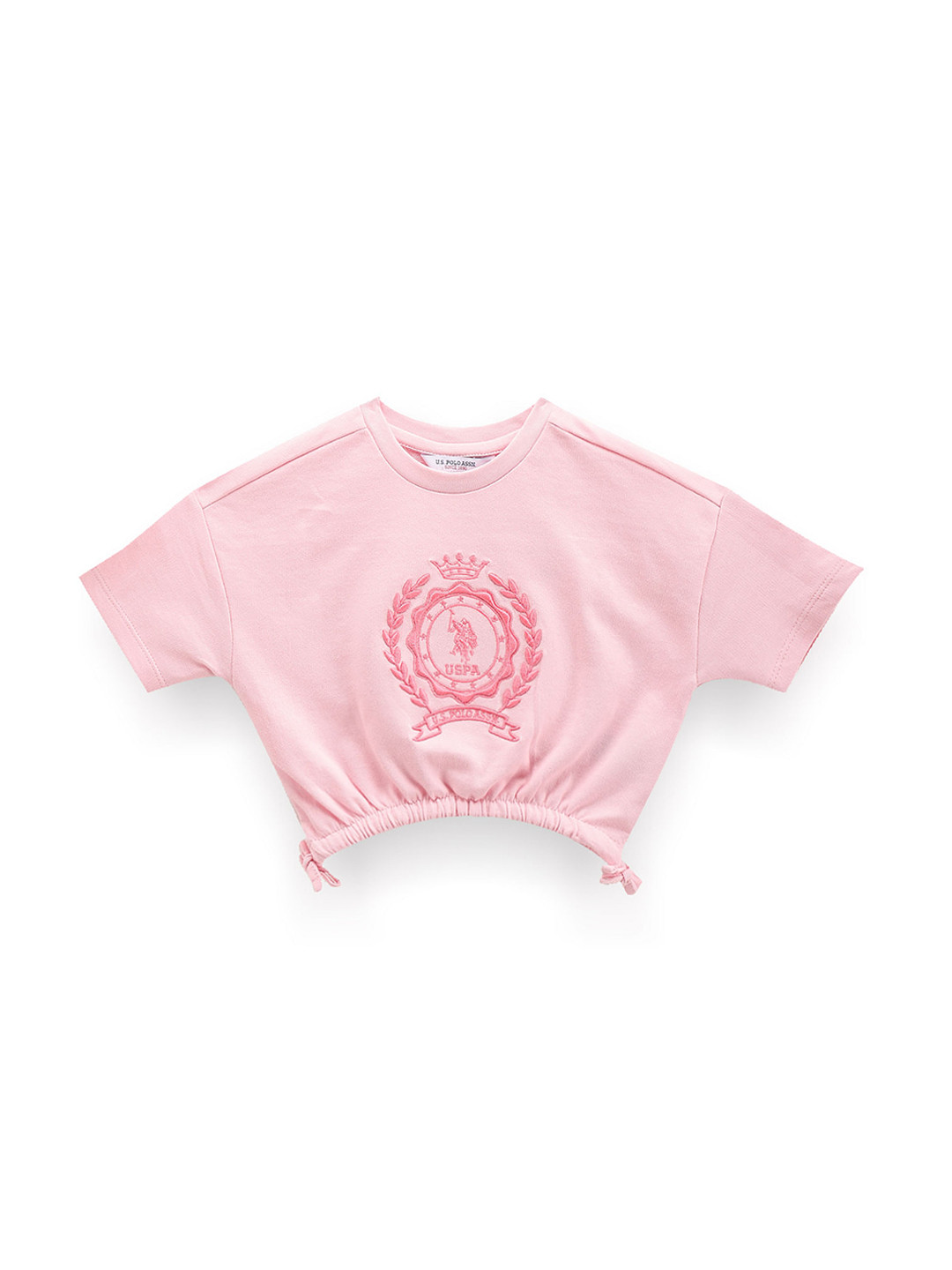 U.S. Polo Assn. Kids Girls Brand Logo Embroidered Round Neck Pure Cotton Crop T-shirt