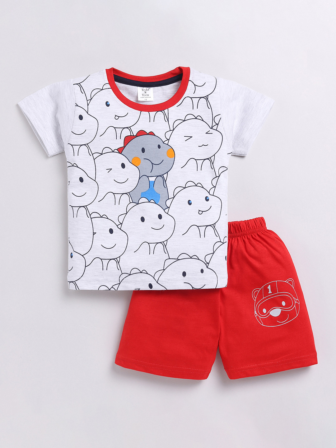 Todd N Teen Infants Boys Conversational Printed Pure Cotton T-shirt With Shorts