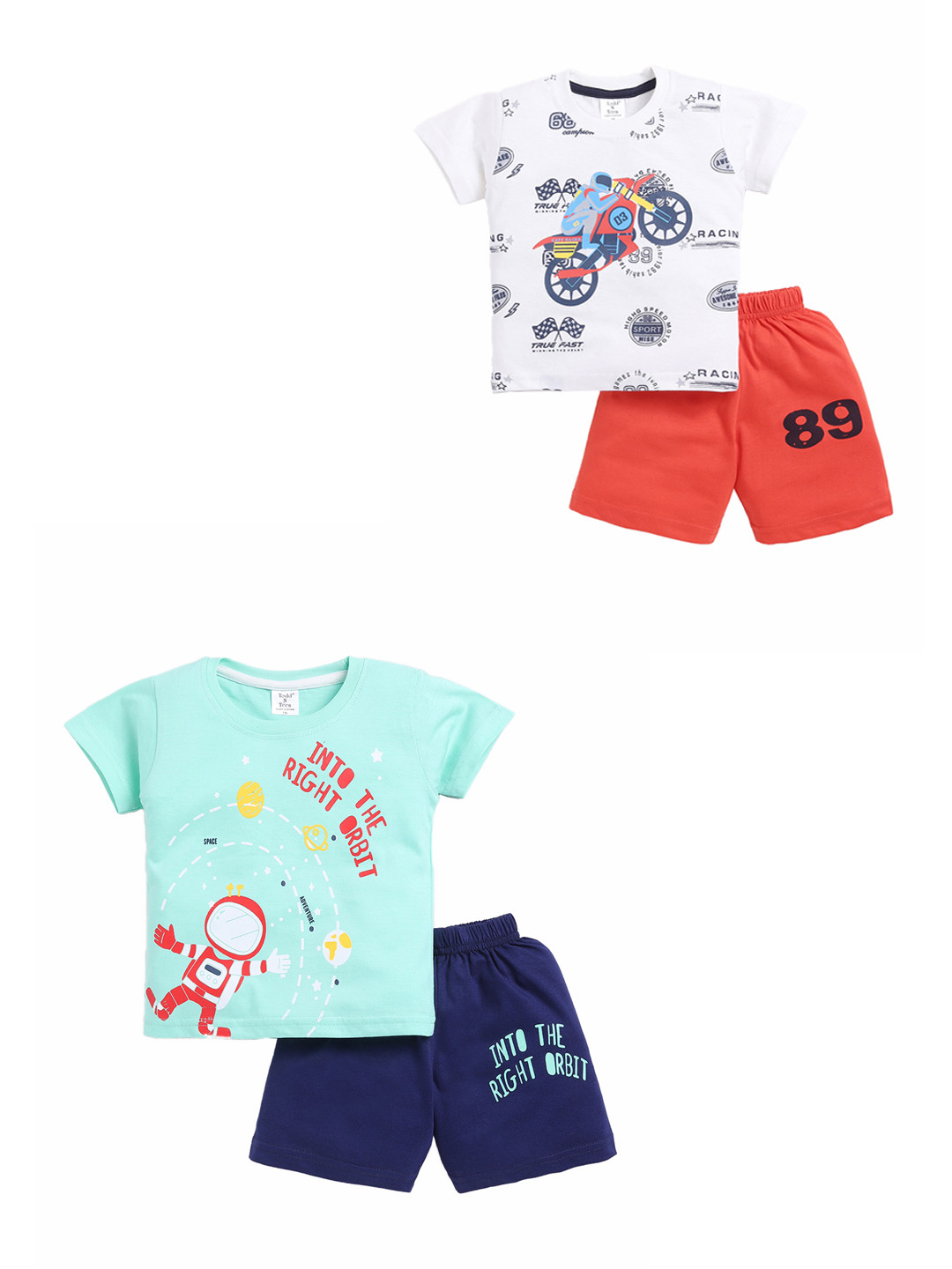 Todd N Teen Infants Boys Pack Of 2 Conversational Printed Pure Cotton T-shirt With Shorts