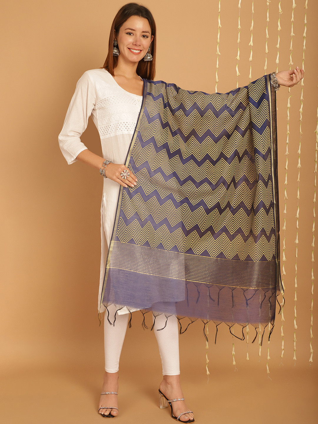 SOUNDARYA Geometric Printed Banarasi Silk Dupatta