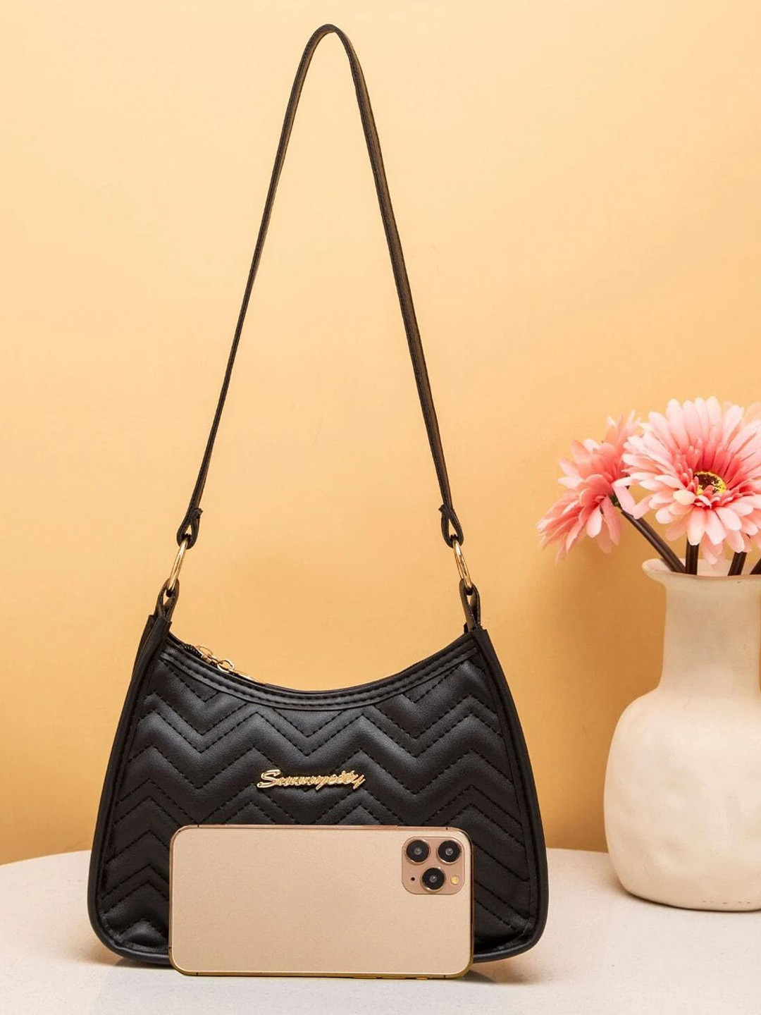 SYGA Textured Leather Structured Shoulder Bag