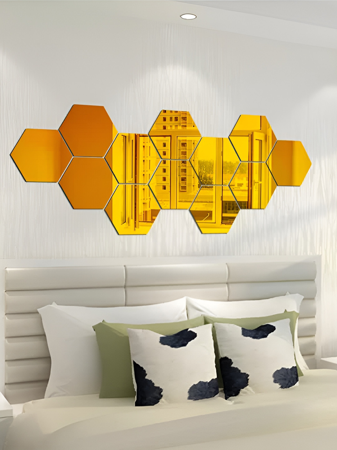 WALLWEAR Gold-Toned 12Pcs Hexagon Self Adhesive Acrylic Wall Stickers