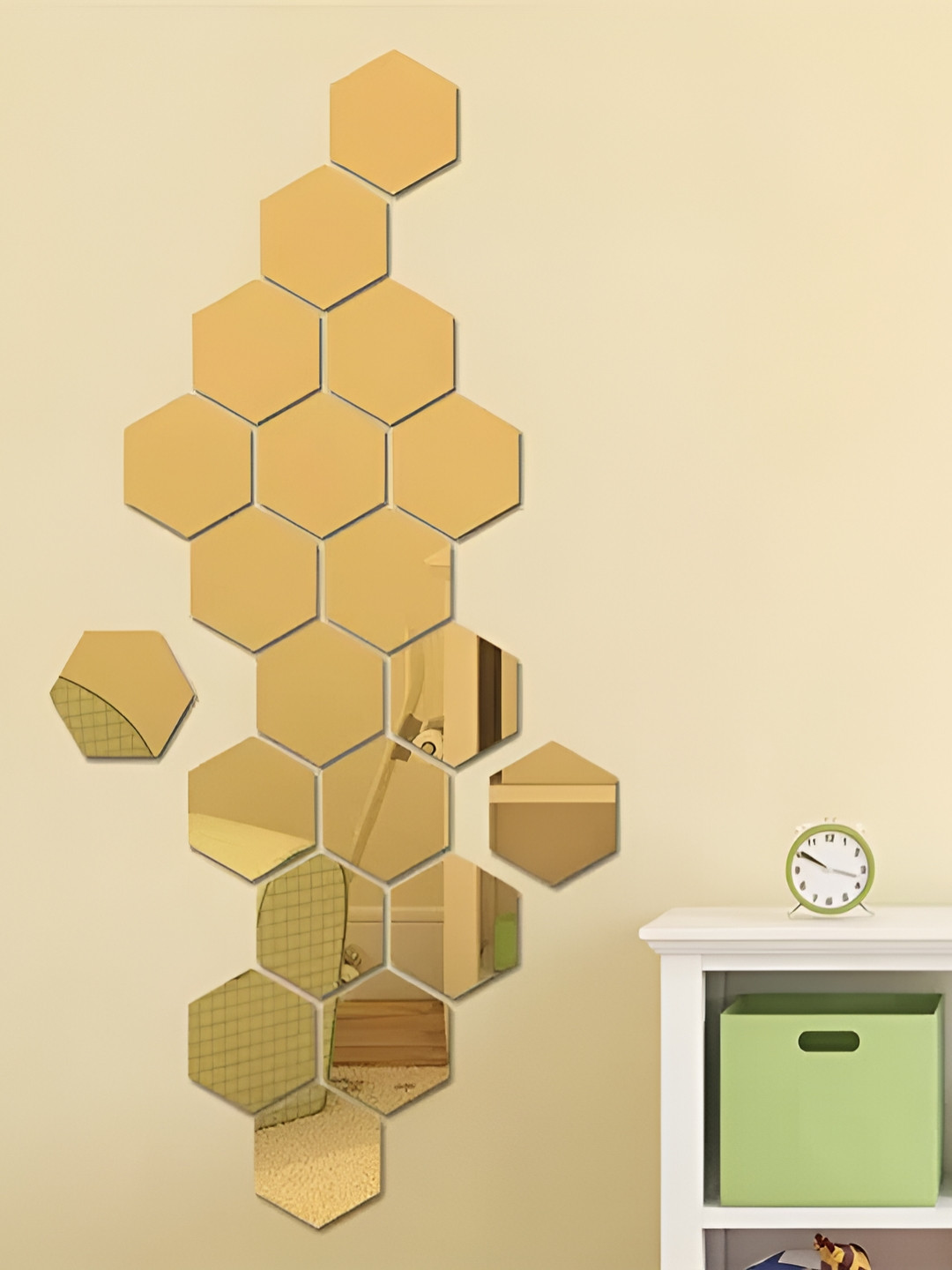 WALLWEAR Gold Toned 20 Pieces Hexagon Shaped Acrylic Wall Stickers