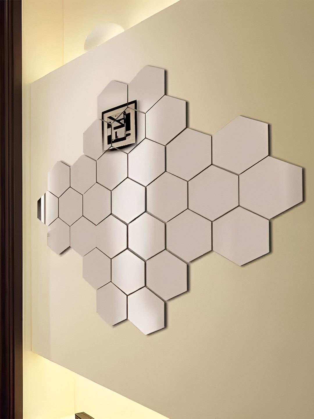 WALLWEAR Silver Toned 29 Pieces Hexagon Shaped Self Adhesive Acrylic Wall Stickers