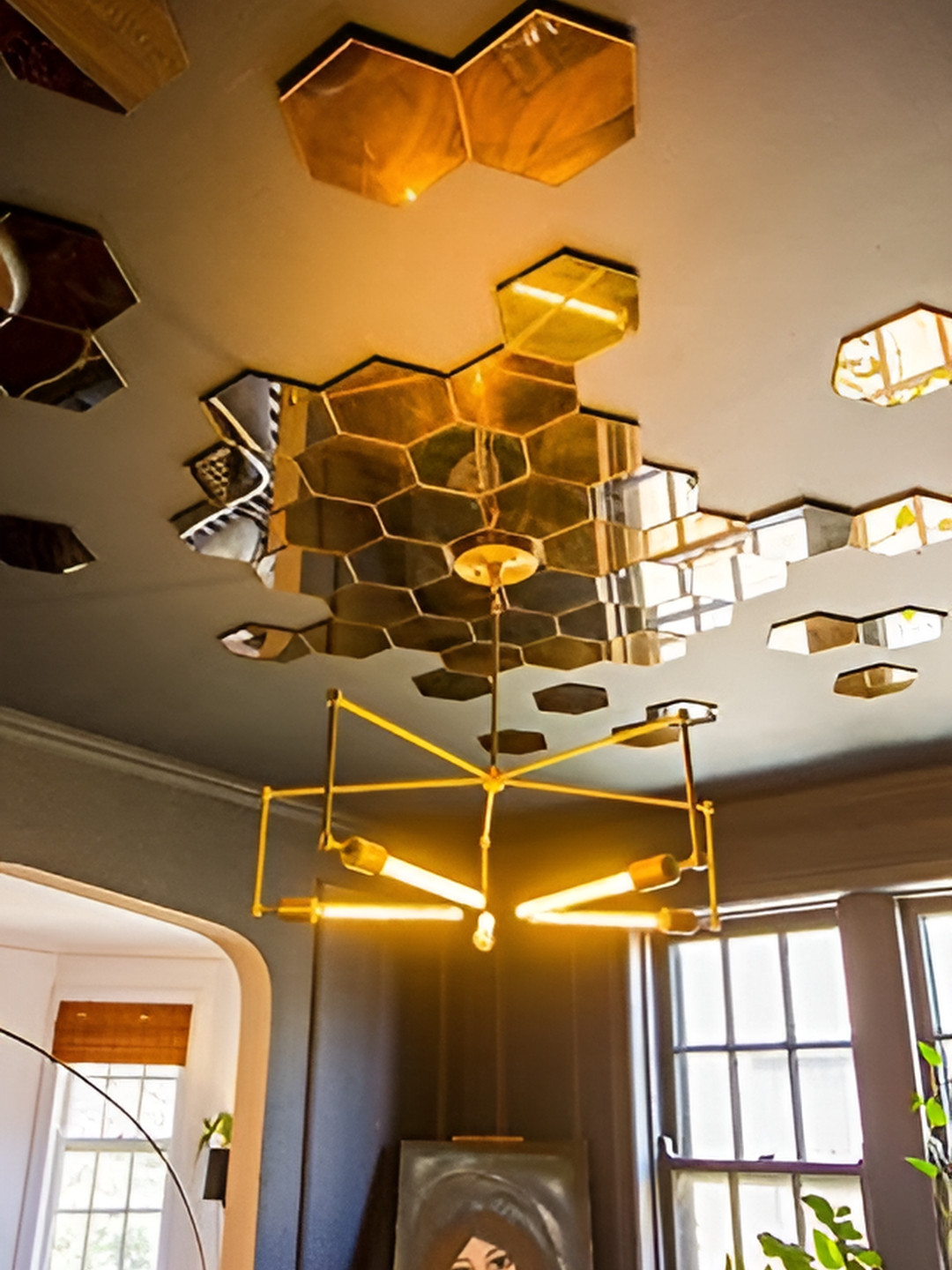 WALLWEAR Silver Toned 48 Pcs Hexagon Self Adhesive Acrylic Wall Stickers