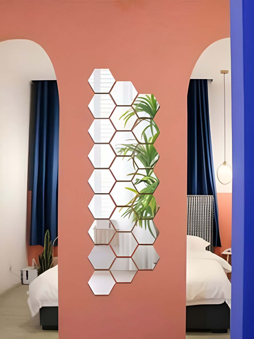 WALLWEAR Silver Toned 24 Pcs Hexagon Self Adhesive Acrylic Wall Stickers