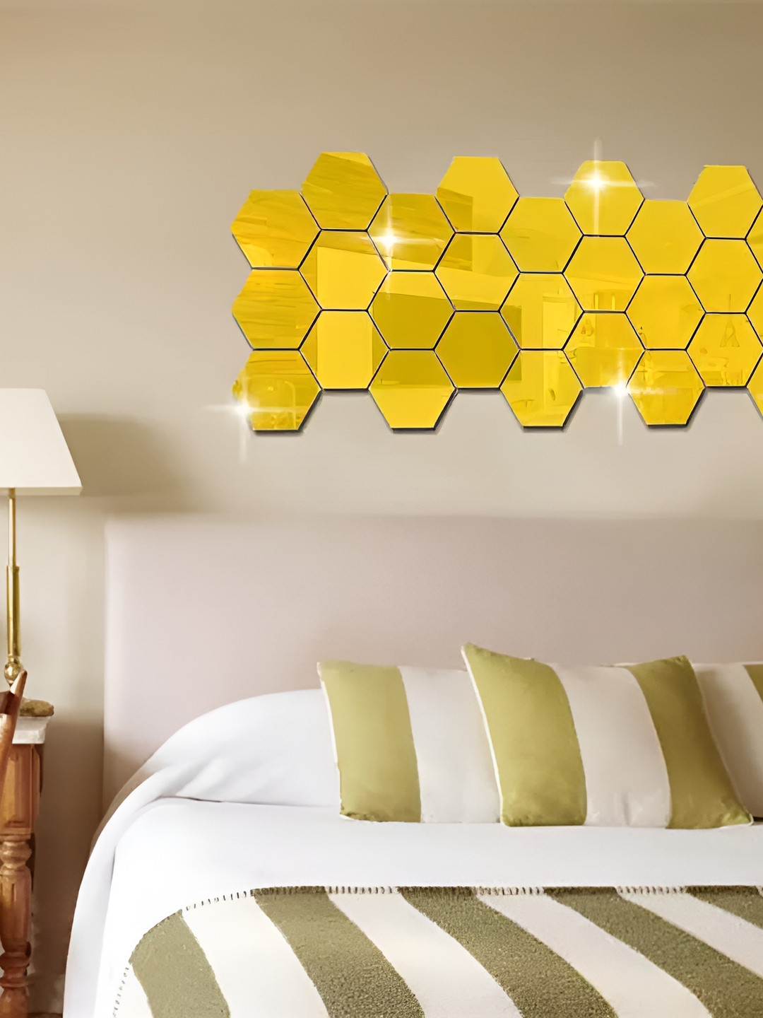 WALLWEAR Gold Toned 27 Pieces Hexagon Shaped Self Adhesive Acrylic Wall Stickers