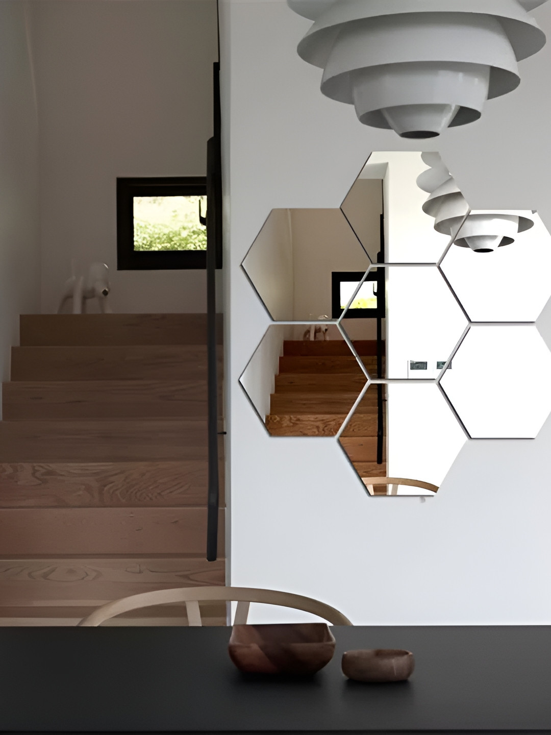 WALLWEAR Silver Toned 7 Pieces Hexagon Shaped Self Adhesive Acrylic Wall Stickers