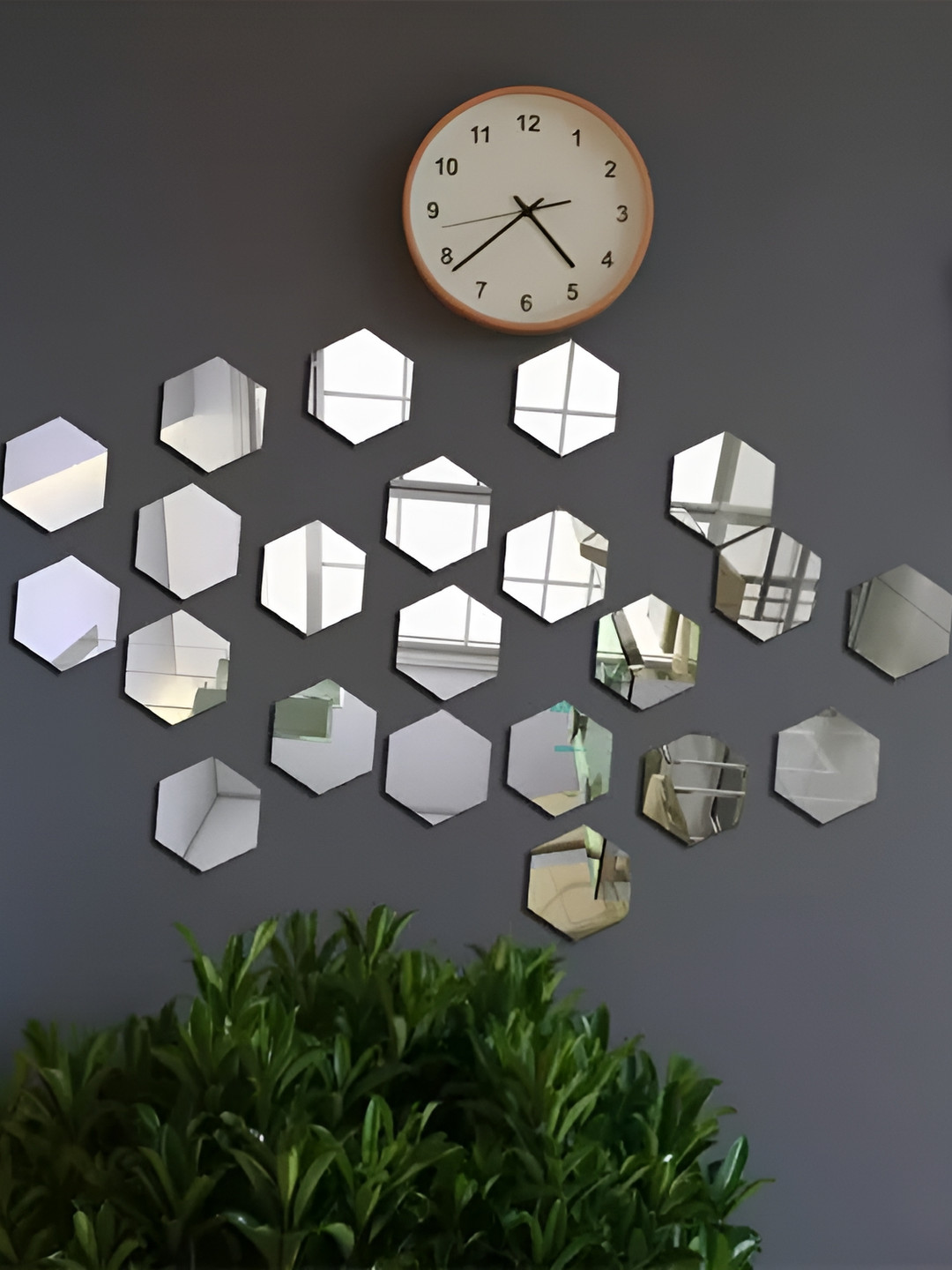 WALLWEAR Silver Toned 22 Pieces Hexagon Shaped Self Adhesive Acrylic Wall Stickers