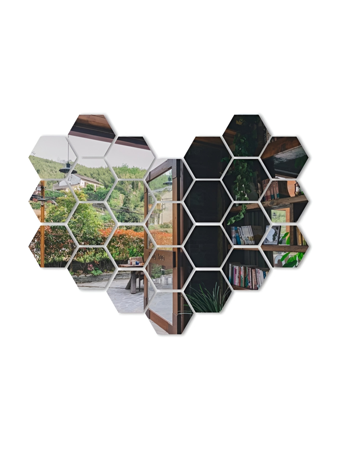 WALLWEAR Silver Toned 26 Pcs Hexagon Self Adhesive Acrylic Wall Stickers
