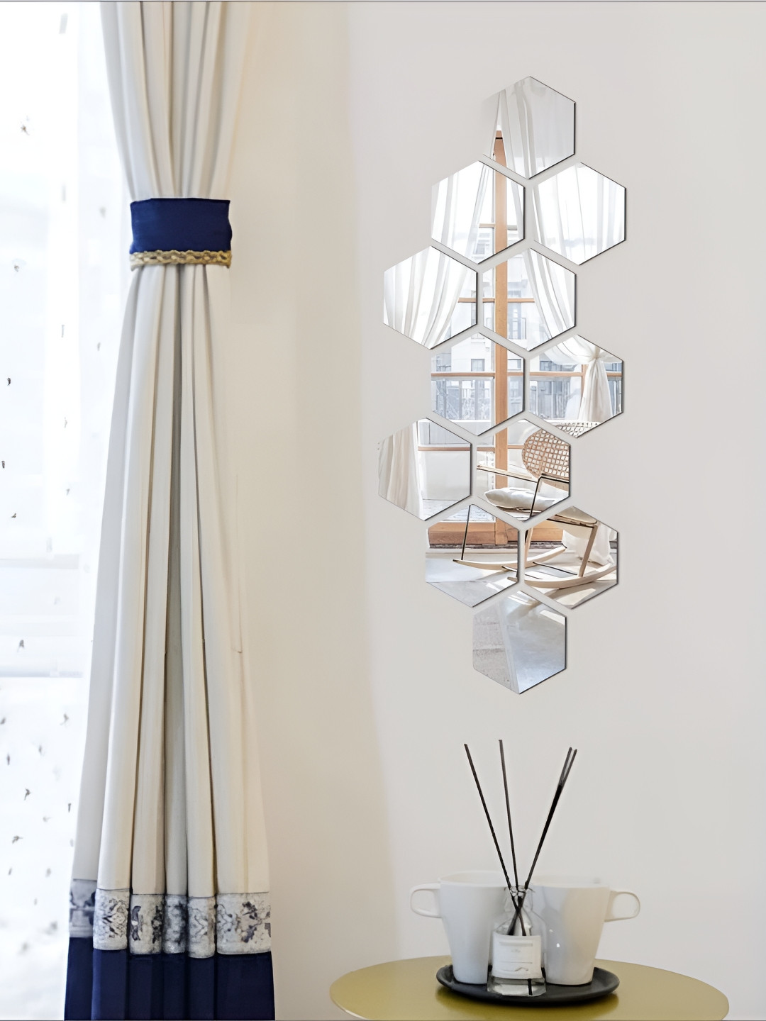 WALLWEAR Grey 12 Pieces Self-Adhesive Hexagon Shaped Wall Decals and Stickers