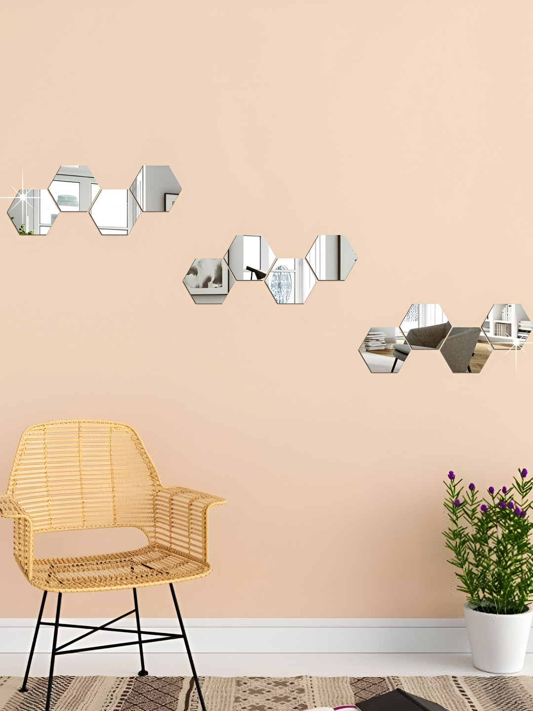 WALLWEAR Silver Toned 12-Pcs Self-Adhesive Hexagon Shaped Stickers