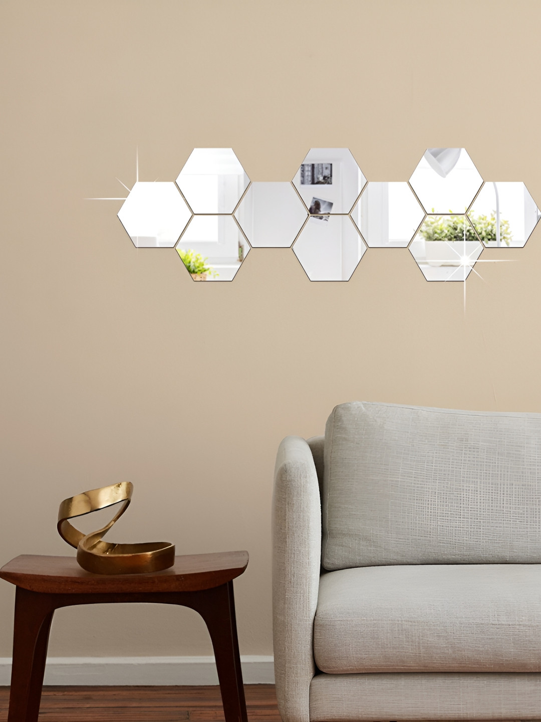 WALLWEAR Silver Toned 10-Pcs Self-Adhesive Hexagon Shaped Stickers