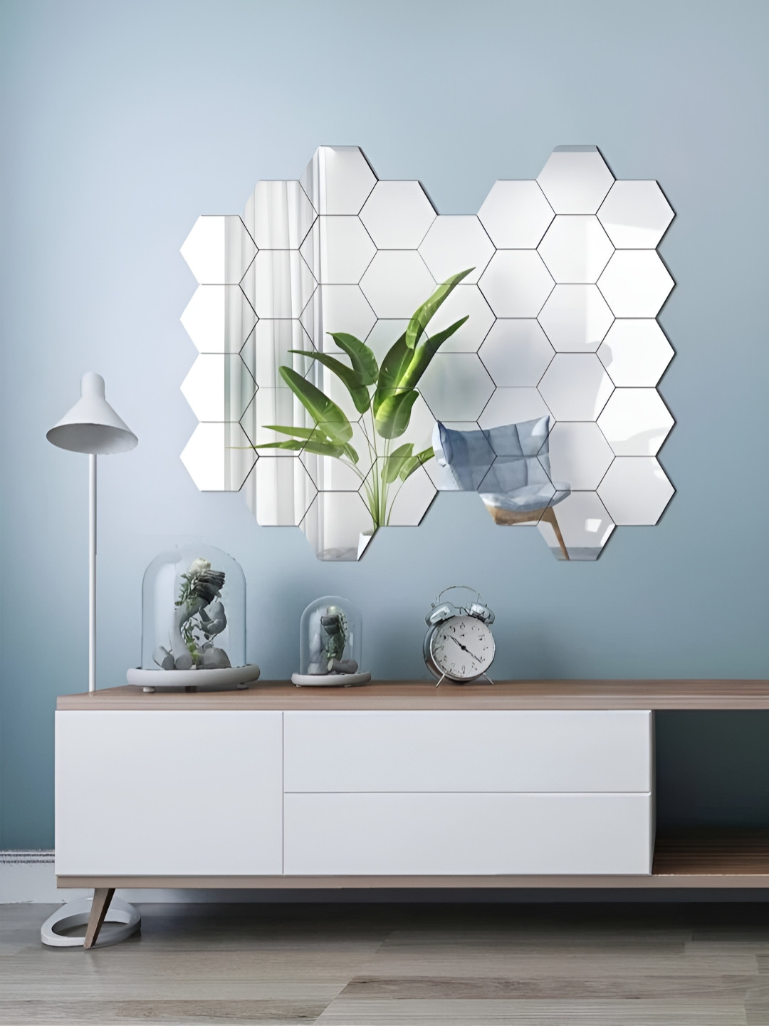 WALLWEAR Silver Toned 40-Pcs Self-Adhesive Hexagon Shaped Wall Stickers