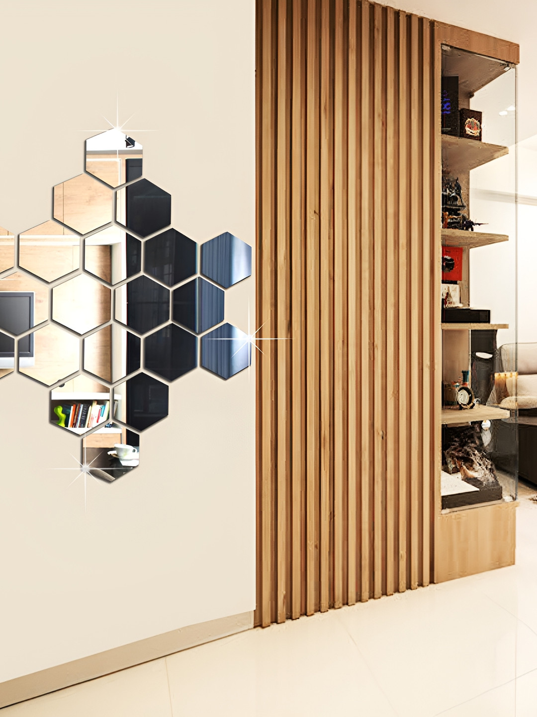 WALLWEAR Grey 20-Pcs Self-Adhesive Hexagon Shaped Wall Stickers