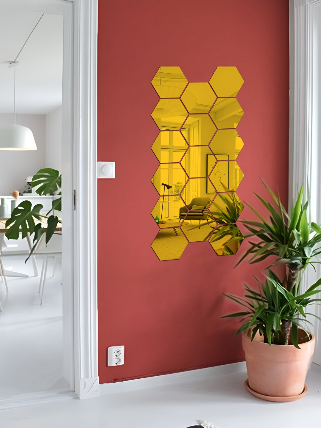 WALLWEAR Gold-Toned 17-Pcs Self-Adhesive Hexagon Shaped Wall Stickers