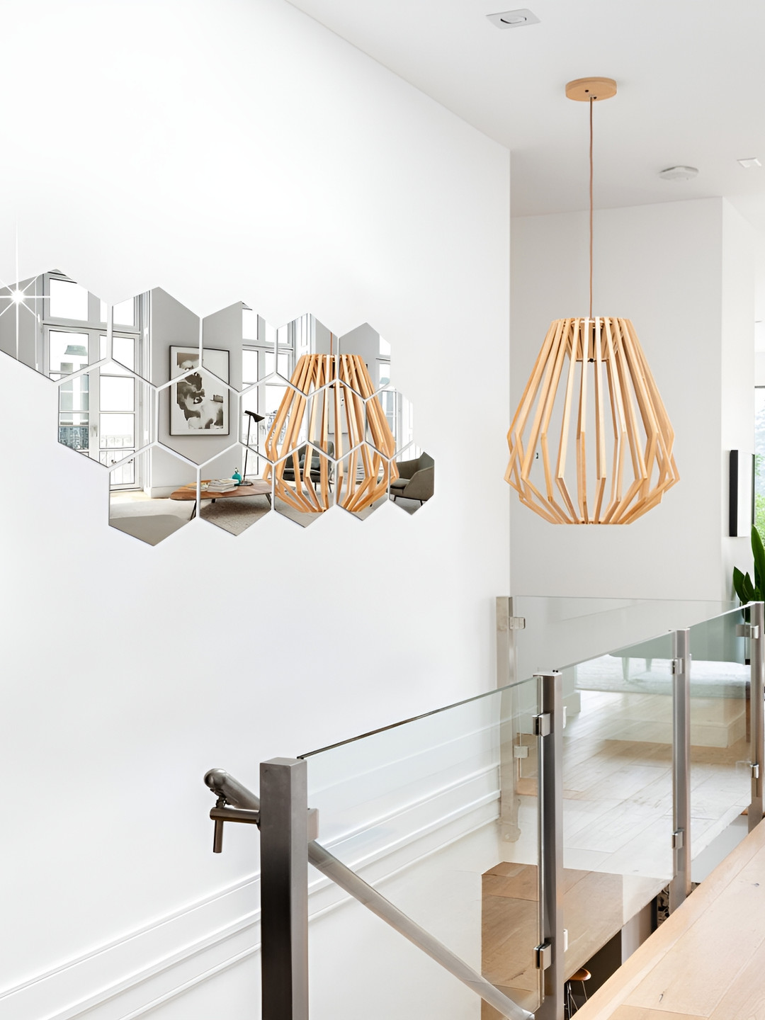 WALLWEAR Silver Toned 15 Pieces Hexagon Shaped Self Adhesive Acrylic Wall Stickers