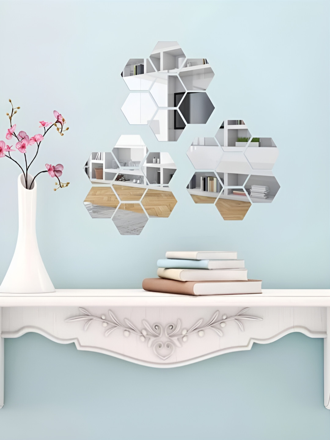 WALLWEAR Grey 21 Pieces Self-Adhesive Hexagon Shaped Wall Decals and Stickers