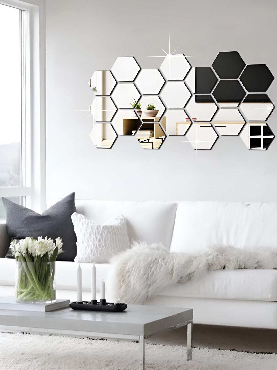 WALLWEAR Grey 21-Pcs Self-Adhesive Hexagon Shaped Wall Stickers