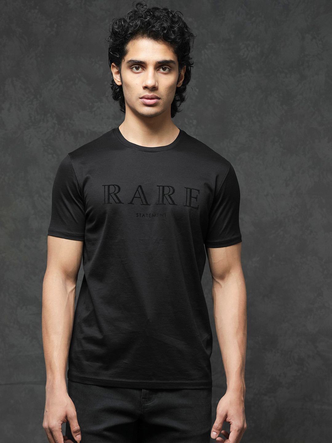 RARE RABBIT Men Junot Typography Printed Cotton Slim Fit T-Shirt